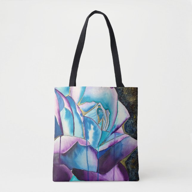 Bolso De Tela Azul morado gótico acuarela arte rosa (Anverso)