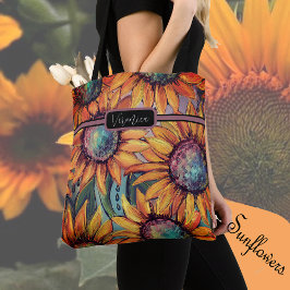 Bolso De Tela Azul Naranja girasol