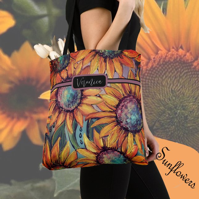 Bolso De Tela Azul Naranja girasol (Sunflower Orange Blue Tote )