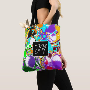 Bolso De Tela Azul, Naranja morado, arte de líquido de mármol ne