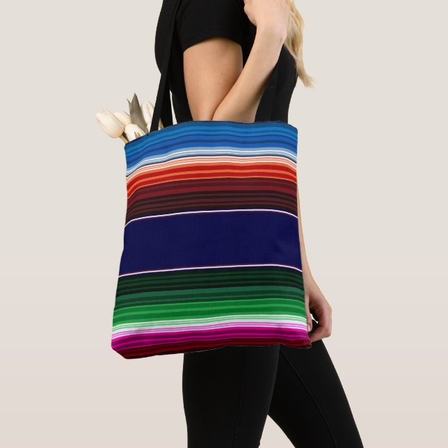 Bolso De Tela Azul, Naranja, rosado caliente, sarape verde mexic (Detalle)