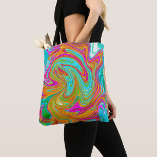 Bolso De Tela Azul, Naranja y Rosa Caliente Groovy Abstracto Ret