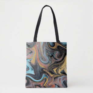 Bolso De Tela Azul natural y verde mármoles con purpurina dorado
