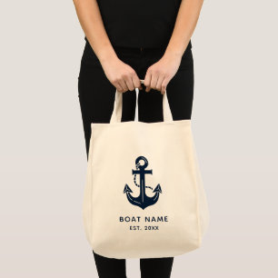 Bolso De Tela Azul Náutico Marino Nombre de Barco Personalizado