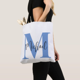 Bolso De Tela Azul Negrita Y Cursiva