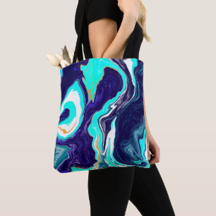 Bolso De Tela Azul océano Verde azulado Swift Marble Fluid Art