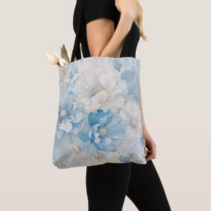 Bolso De Tela Azul pálido y floral blanco
