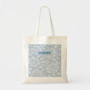 Bolso De Tela Azul Personalizado de Encaje Floral Elegante Román