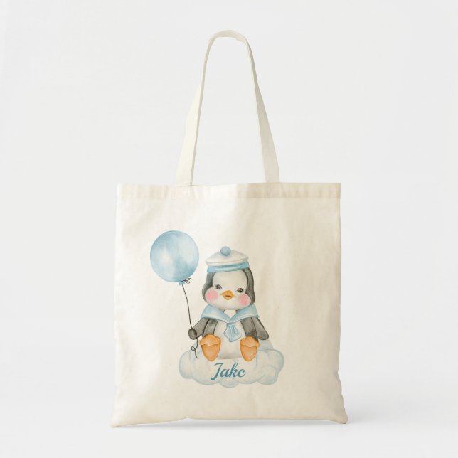 Bolso De Tela Azul pingüino de bebé (Frente)