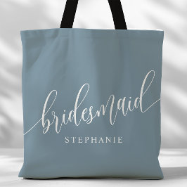 Bolso De Tela Azul Polvo Damas de Honor Letra Moderna