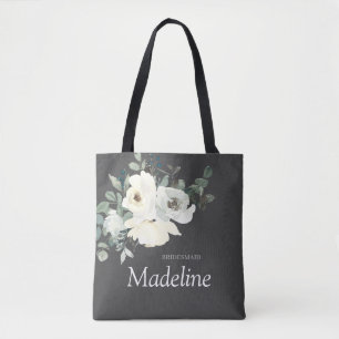 Bolso De Tela Azul Polvo y Floral Blanco - Gris
