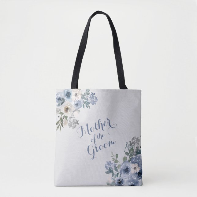 Bolso De Tela Azul Polvoriento Flores Blancas Madre del Novio (Anverso)