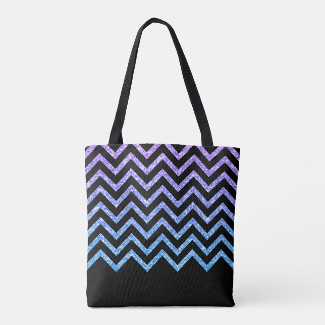 Bolso De Tela Azul Púrpura Y Purpurina Negro Moderno Chevron (Reverso)