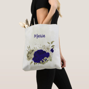 Bolso De Tela Azul real beige floral