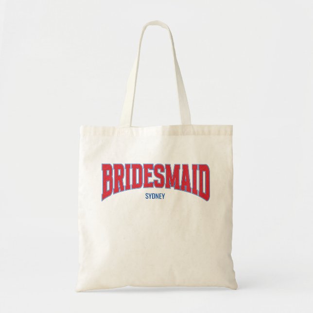 Bolso De Tela Azul + Rojo Bridesmaid de purpurina falsa despedid (Frente)