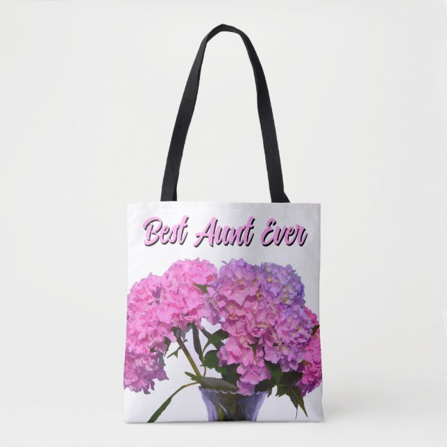 Bolso De Tela Azul rosa Hydrangeas flores púrpura rosa mejor tía (Anverso)