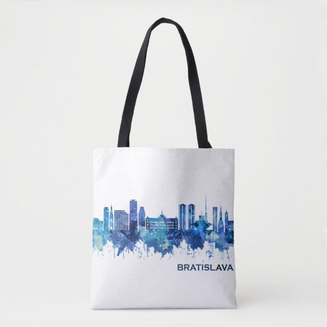 Bolso De Tela Azul Skyline de Bratislava (Anverso)