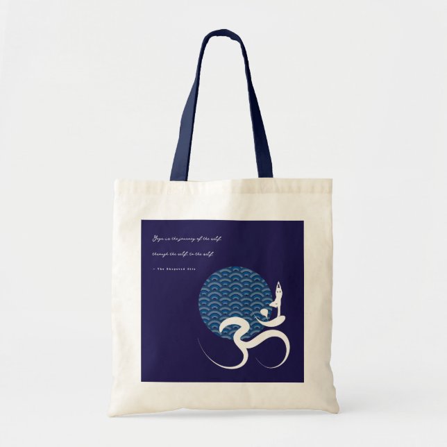 Bolso De Tela Azul Sol Yoga Espiritual Asiático Om Aum Calligraf (Frente)