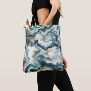 Bolso De Tela Azul Teal Oro Blanco Mármol Moderno Ágata