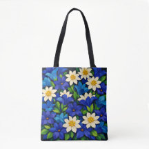 Azul Vibrante y Floral Blanco