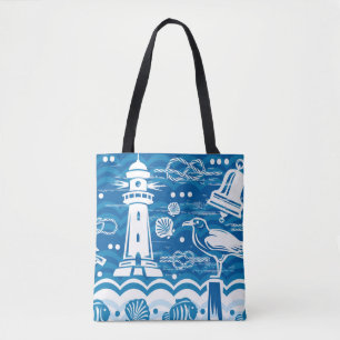 Bolso De Tela Azul y blanco náuticos
