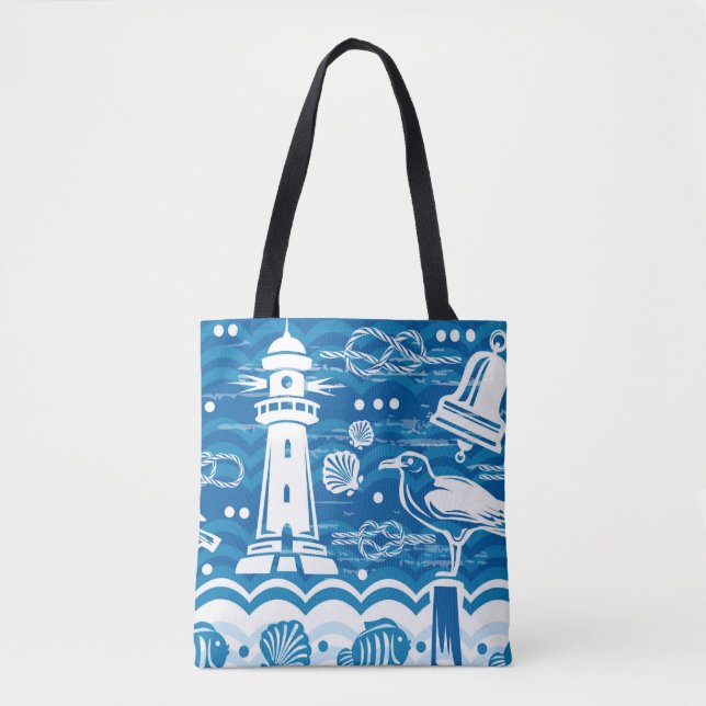 Bolso De Tela Azul y blanco náuticos (Anverso)