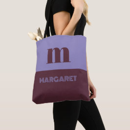 Bolso De Tela azul y marrón inicial personalizada nombre moderno