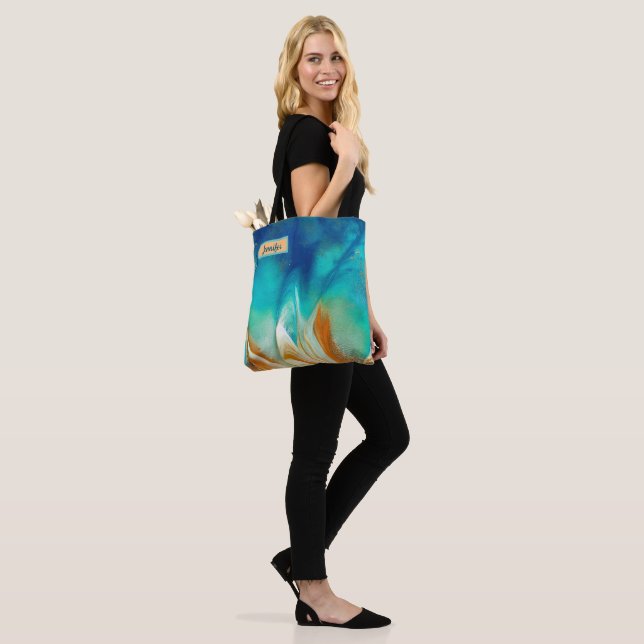 Bolso De Tela Azul y Naranja moderno artístico personalizado (Puesto)