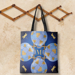 Bolso De Tela Azul Y Oro De Estilo Japonés