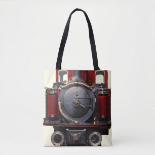 Bolso De Tela Azul y tren rojo