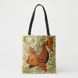 Bolso De Tela Azulejo Antiguo de Pescado Arte Antiguo de Morgan