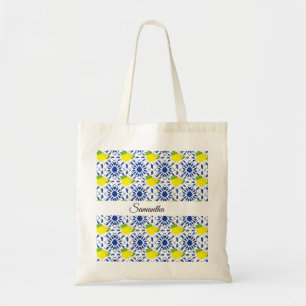 Bolso De Tela Azulejo de limón geométrico azul