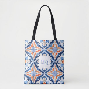 Bolso De Tela Azulejo Floral Rojo y Azul