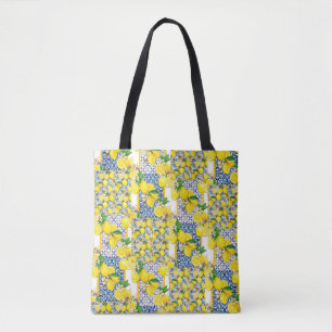 Bolso De Tela Azulejo portugués limón mediterráneo Santorini