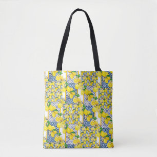 Bolso De Tela Azulejo portugués limón mediterráneo Santorini