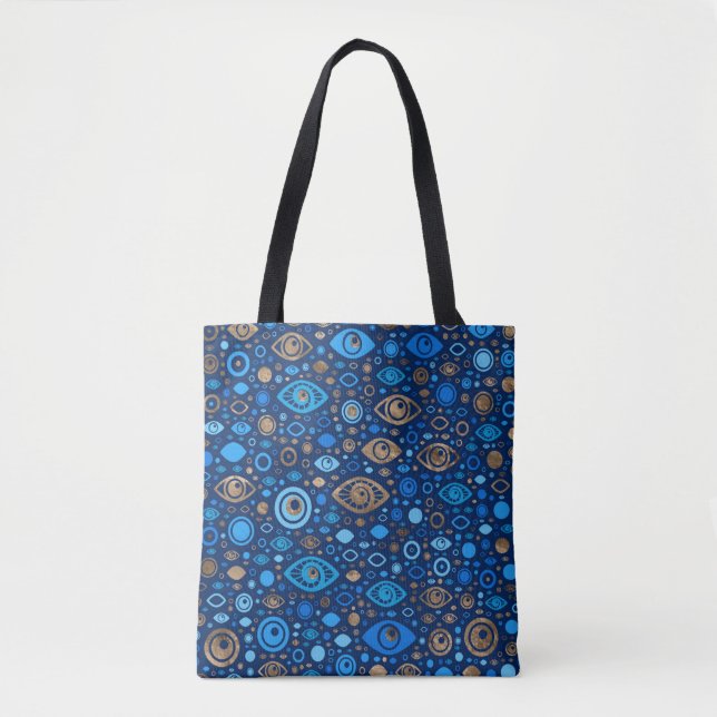 Bolso De Tela Azules y oro griegos del modelo de mal de ojo (Anverso)