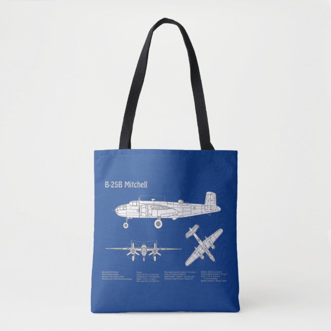 Bolso De Tela B-25B Mitchell Doolittle - Airplane Blueprint ABD (Anverso)
