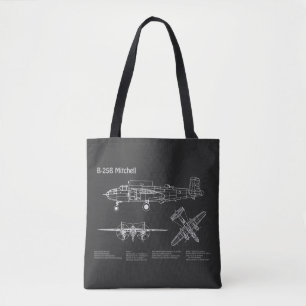 Bolso De Tela B-25B Mitchell Doolittle - Airplane Blueprint PD