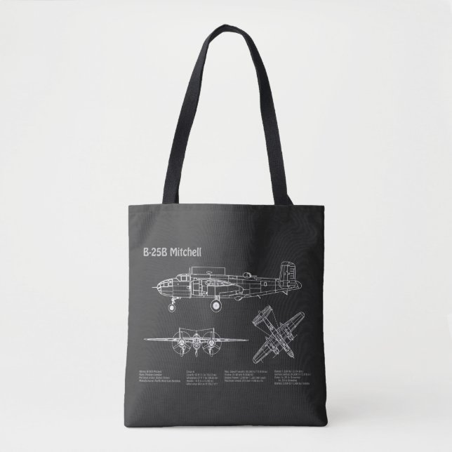 Bolso De Tela B-25B Mitchell Doolittle - Airplane Blueprint PD (Anverso)