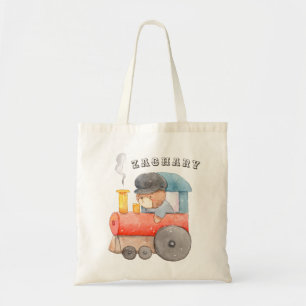Bolso De Tela Baby Boy Watercolor Teddy Bear Train Diaper