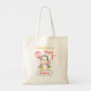 Bolso De Tela Baby Penguin Happy 1º cumpleaños Tote Bag