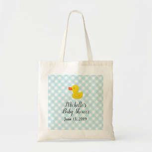 Bolso De Tela Baby Shower Blue Gingham Rubber Duckie