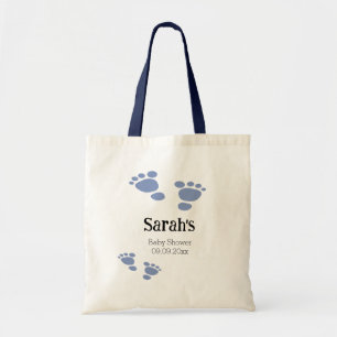 Bolso De Tela Baby Shower de huella azul simple