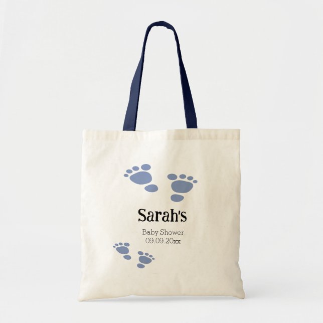 Bolso De Tela Baby Shower de huella azul simple (Frente)