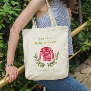 Bolso De Tela Baby Shower de suéter feo verde rojo invierno suav