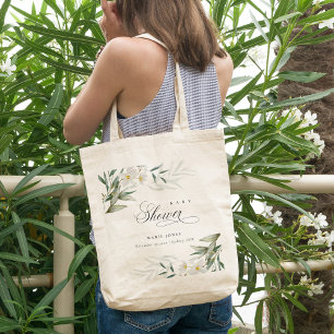 Bolso De Tela Baby Shower Rústico White Greenery Floral Bunch