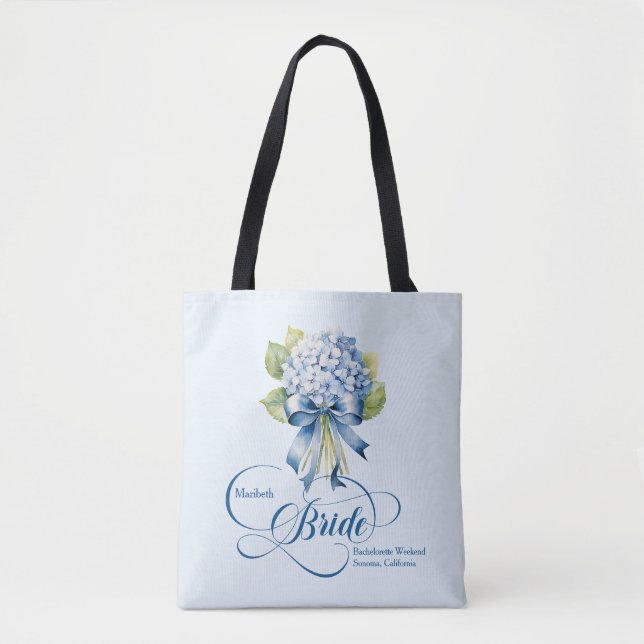 Bolso De Tela Bachelorette de Blue Hydrangea Bouquet Bride (Anverso)