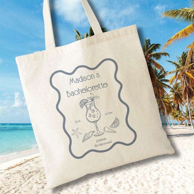Bolso De Tela Bachelorette de marco ondulado costero dibujado a  (Subido por el creador)