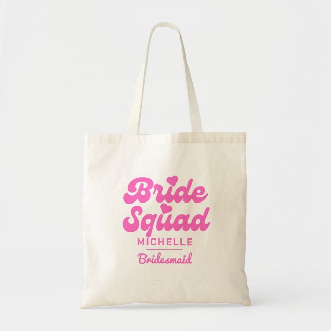 Bolso De Tela Bachelorette del Escuadrón de Novias Rosadas Perso (Frente)