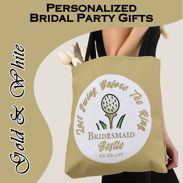 Bolso De Tela Bachelorette Golf Personalizada Bridesmaid Gold (Super fun personalized bridal party tote bags for wedding weekend golf or a golfing bach party.)